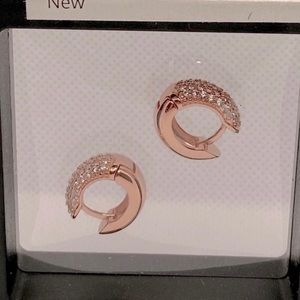 18K Rose GP Hoop Earrings Pave Set, 13mm